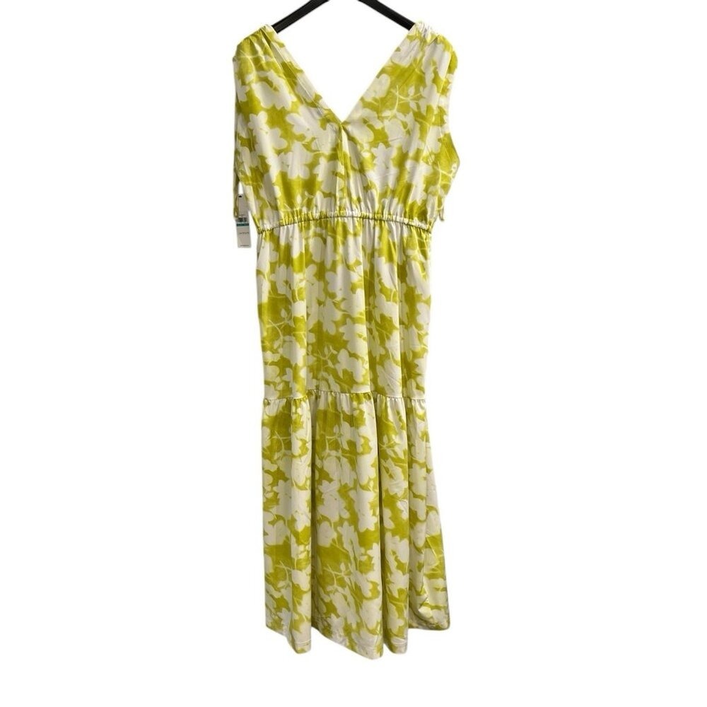 Calvin Klein Dress Abstract Floral Satin Floral Tiered Maxi 16‎ Tropical Summer